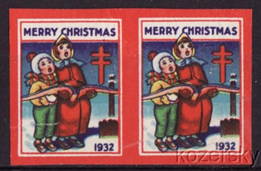 1932 U.S. National Christmas Seals, Imperforate Pair