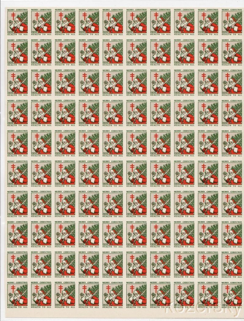 1930-1pxA, 1930 U.S. Christmas Seals, Imperforate Proof Sheet 