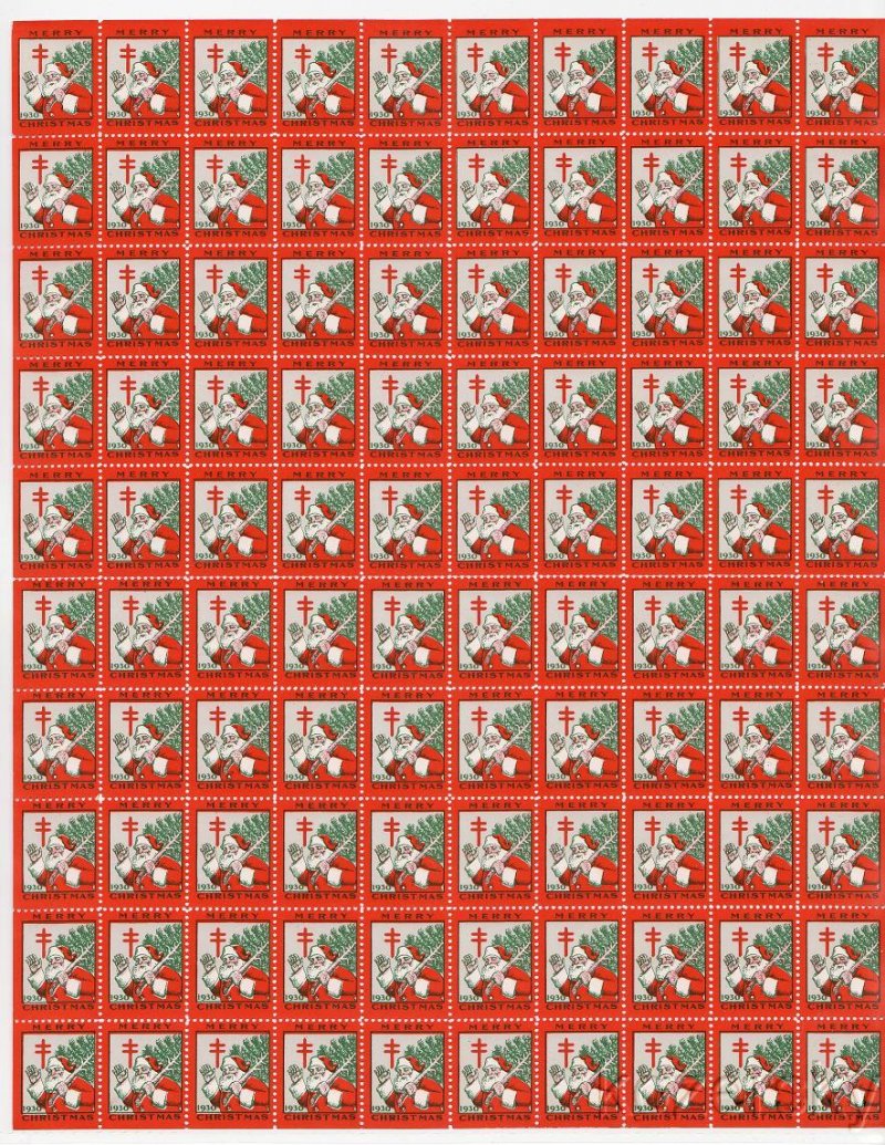 Canada 7x, WX60, 1930 Canada Christmas Seals Sheet, English Text, no gum