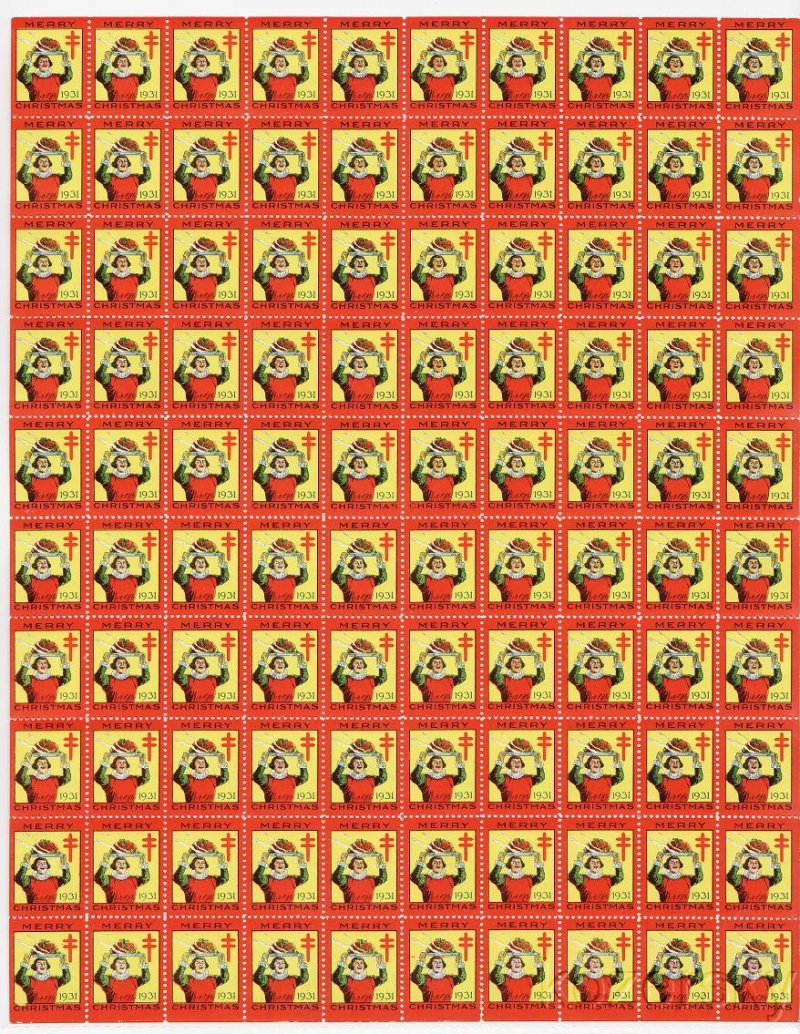 Canada  9x, 1931 Canada Christmas Seals Sheet, English Text