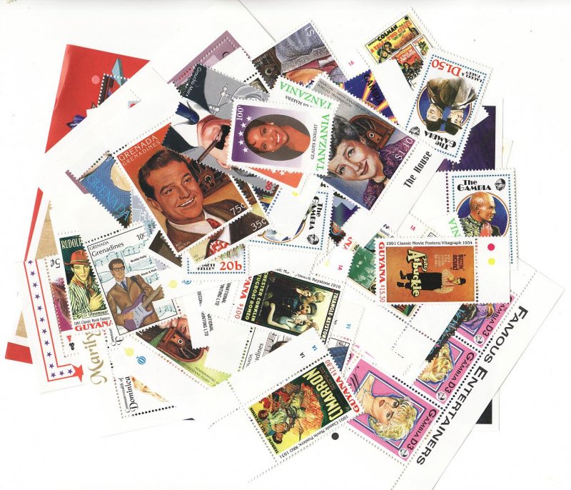   Movie Stars on Stamps, Topical Stamp Packet, 100 different stamps 
