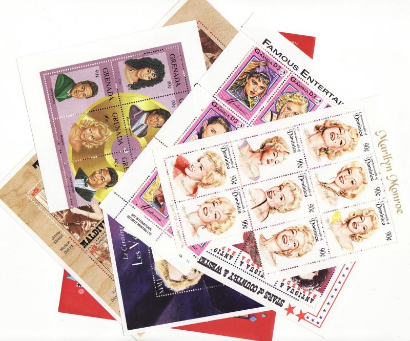 Movie Stars on Stamps, Topical Stamp Packet, 100 different movie star stamps