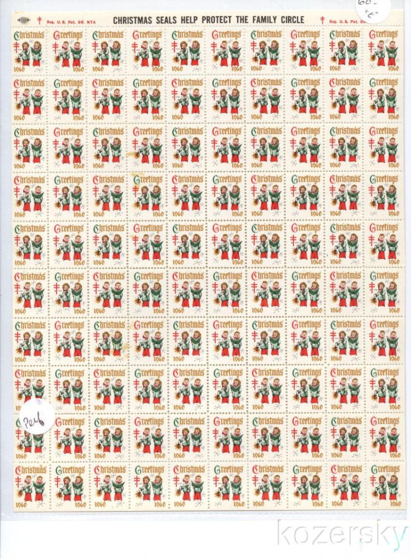 1960-1.1x1, WX204, 1960 U.S. National Christmas Seals Sheet, pm E 