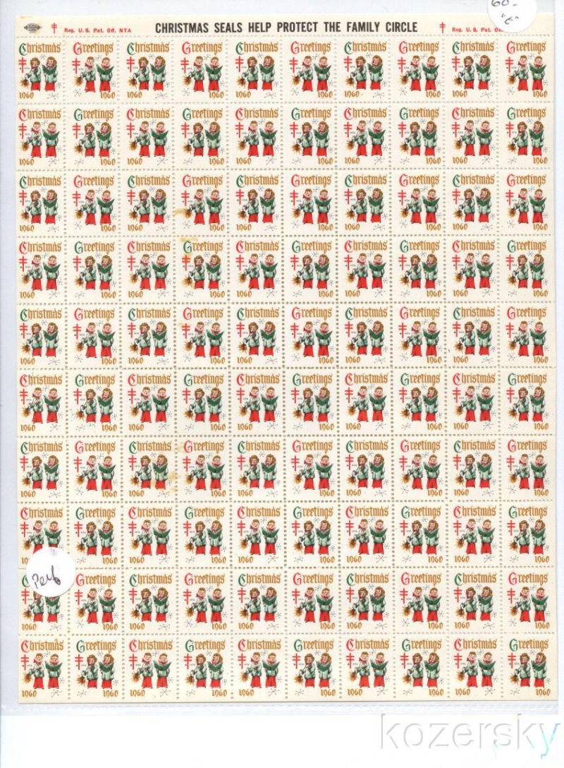 1960-1.2x, WX205, 1960 U.S. National Christmas Seals Sheet, pm E 