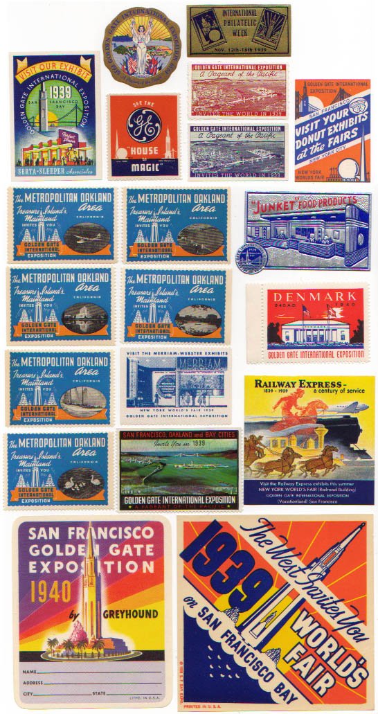 San Francisco Golden Gate World's Fair Poster Stamps, 1939-40, 20 diff.
