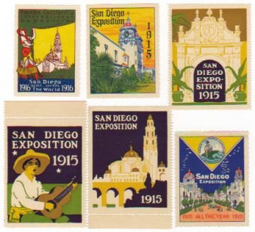 1915 San Diego California Expo, Poster Stamps, 6 diff.