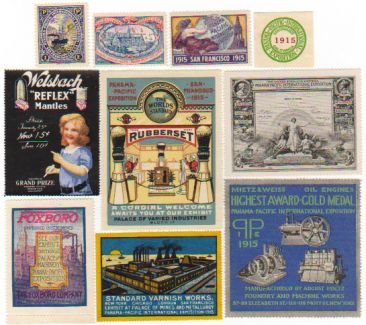 1915 Panama Pacific San Francisco World's Fair Poster Stamps, 10 diff.