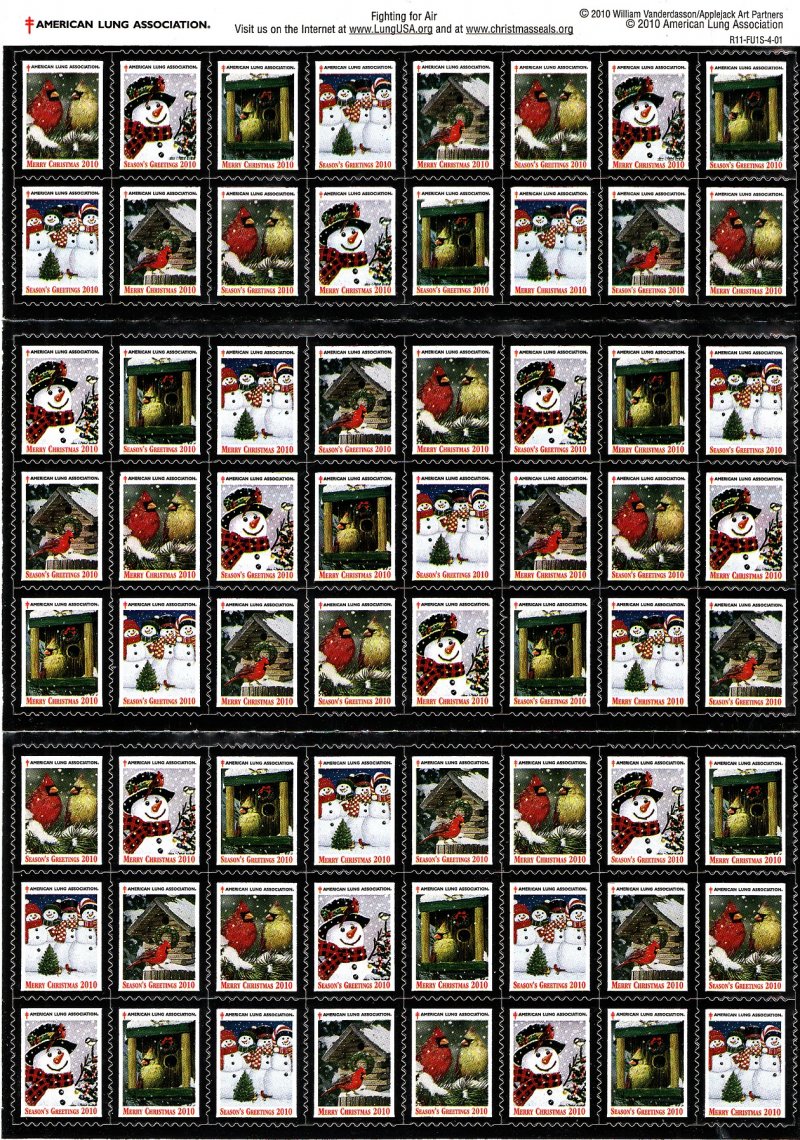   110-1x2, 2010 ALA National Design U.S. Christmas Seals Sheet, R11-FU1S-4-01