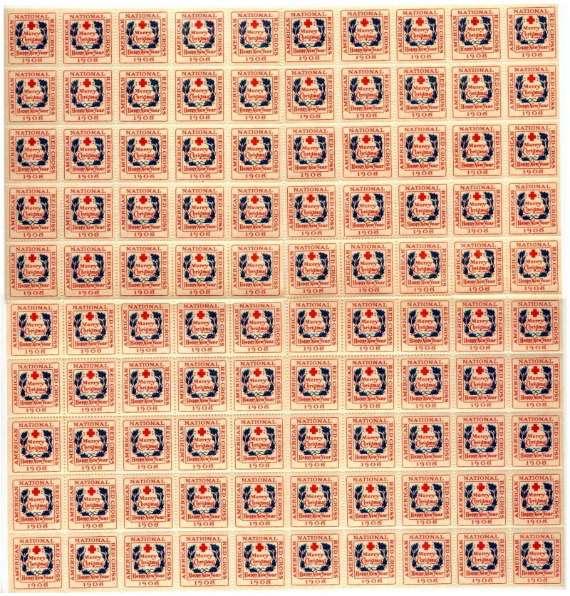 8-2x, WX3, 1908 U.S. Red Cross Christmas Seal Sheet, Type 2, WANTED