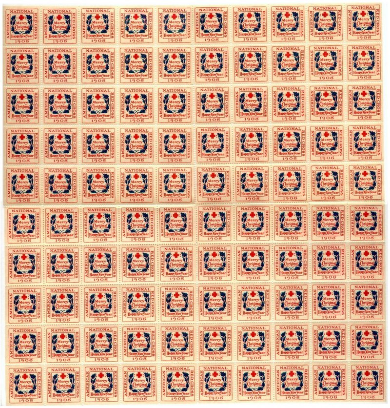 8-2x, WX3, 1908 U.S. Red Cross Christmas Seal Sheet, Type 2, WANTED