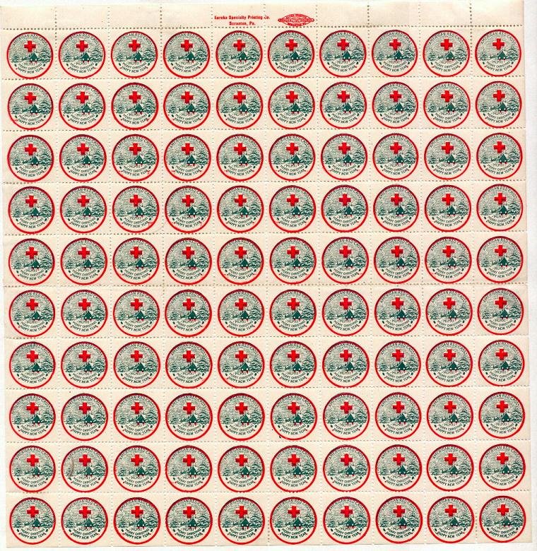 11x, WX7, 1911 U.S. Red Cross Christmas Seal Sheet, All Types, WANTED