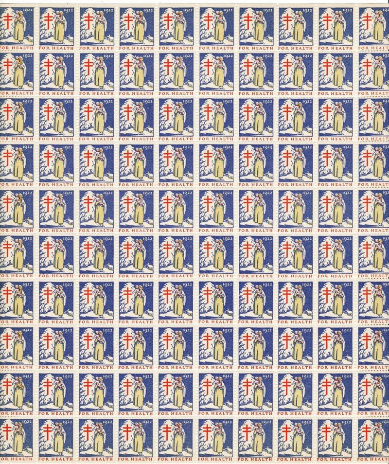 22-  1x, WX30, 1922 U.S. Christmas Seals Sheet, SqBg  