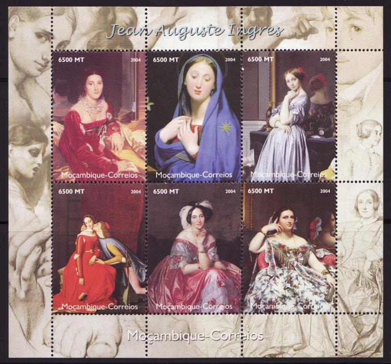 Mozambique 1729a-f, Mozambique Stamps, Art, Paintings, Ingres