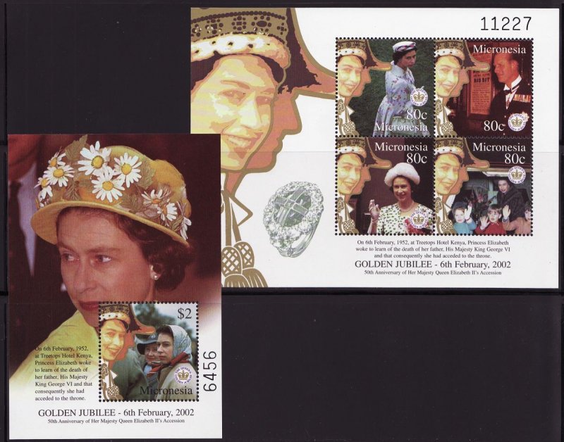 Micronesia 483-4, Micronesia Queen Elizabeth II, Golden Jubilee, Sheet/4, S/S