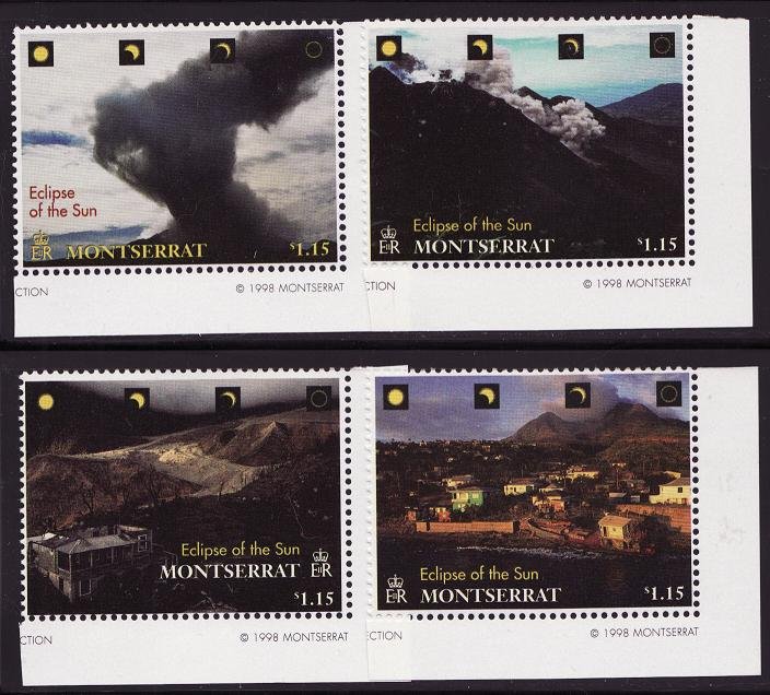 Montserrat 957-60, Montserrat Eclipse of Sun Stamps, Volcano, Mountains, MNH