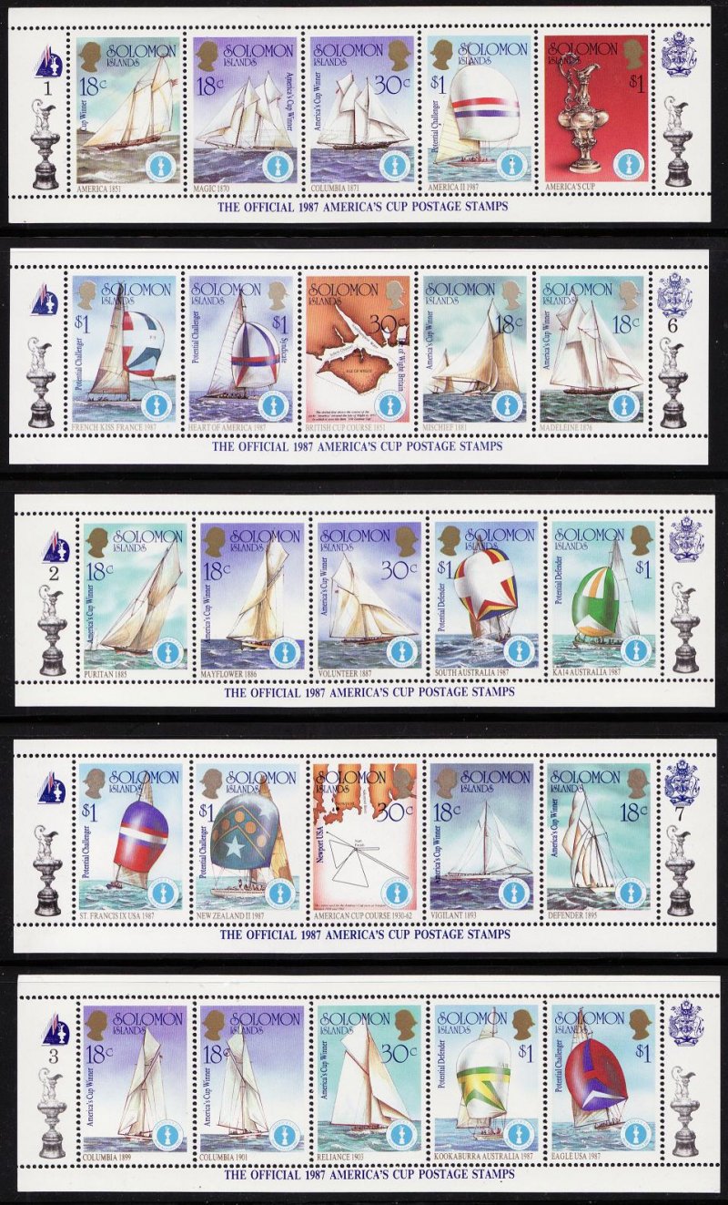 Solomon Islands 570-74, America's Cup, Sailing, Emblems, Maps, MNH