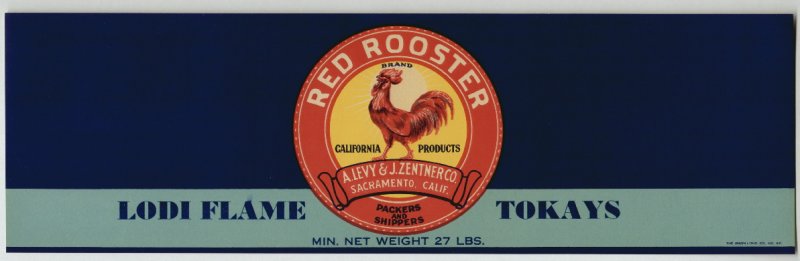 Red Rooster Tokay Grapes Crate Label