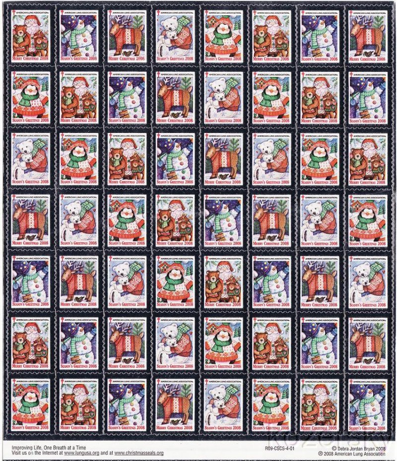 2008-1x1A, 2008 U.S. National Christmas Seals, Sheet/56, R09-CSCS-4-01 