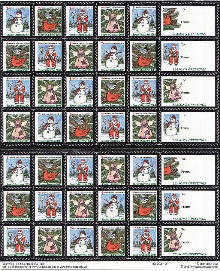 105-1x2, 2005 U.S. National Christmas Seals Sheet, R06-CSCS-4-06