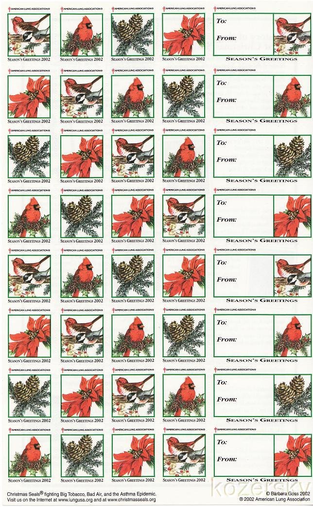 2002-2x, 2002 U.S. National Christmas Seals Sheet