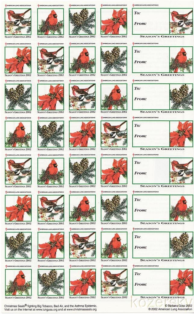 2002-2x, 2002 U.S. National Christmas Seals Sheet