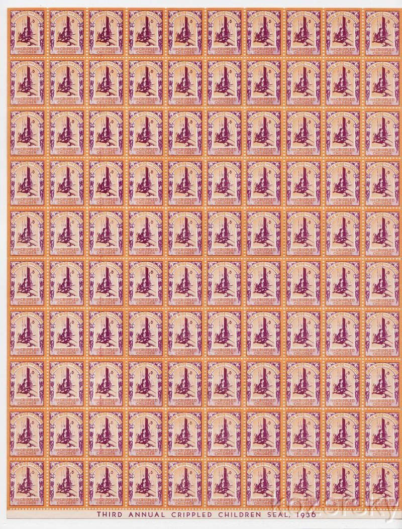 9A- 3.21x, 1936 U.S. Easter Charity Seals Sheet
