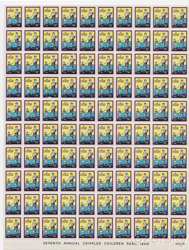 9A-7.10x, 1940 U.S. Easter Seals, Sheet/100, pm 