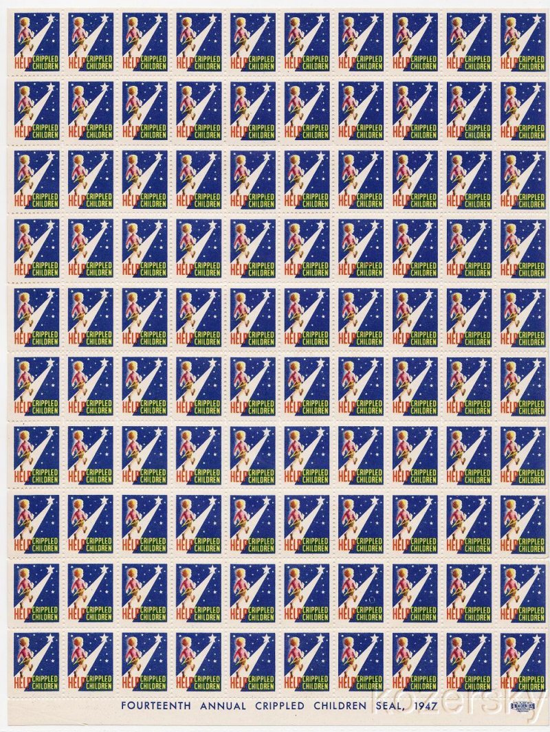 9A-15.10x, 1947 U.S. Easter Charity Seals, Sheet/100, UL E, MNH