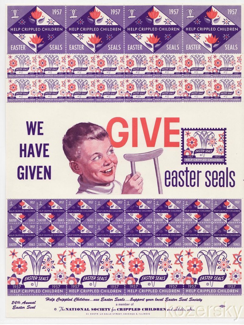 9A-28.12x, 1957 U.S. Easter Charity Seals, Sheet/41, pm F, MNH