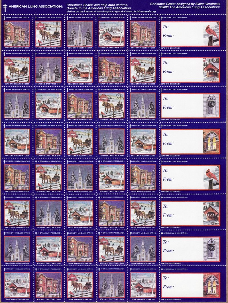   100-1x1, 2000 ALA National U.S. Christmas Seals Sheet  