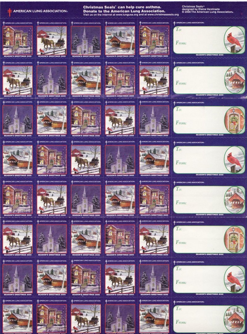  2000-3x2, 2000 ALA National U.S. Christmas Seals Sheet  