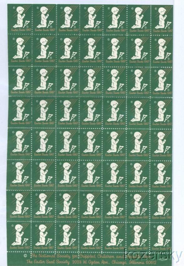 9A-40.20x, 1967 U.S. Easter Charity Seals, Sheet/56, Small Sheet, MNH
