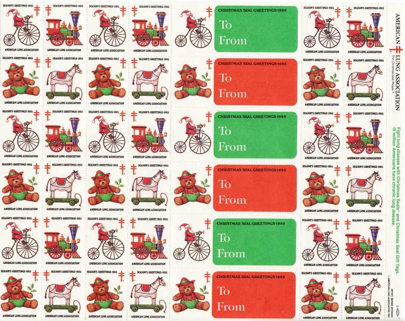 1985-T 5x, 1985 U.S. Christmas Seals, Test Design, Sheet/45, MNH