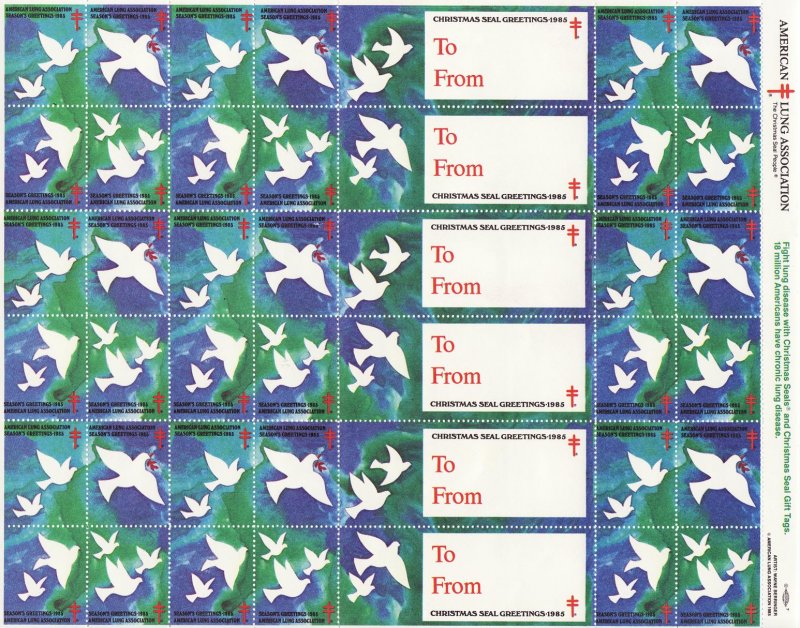 1985-T 6x, 1985 U.S. Christmas Seals, Test Design, Sheet/42