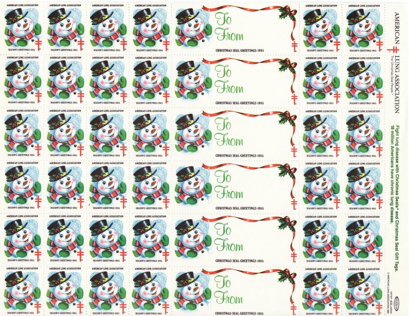 1985-2x1, 1985 U.S. Christmas TB Seals, pm F, Sheet/42, MNH