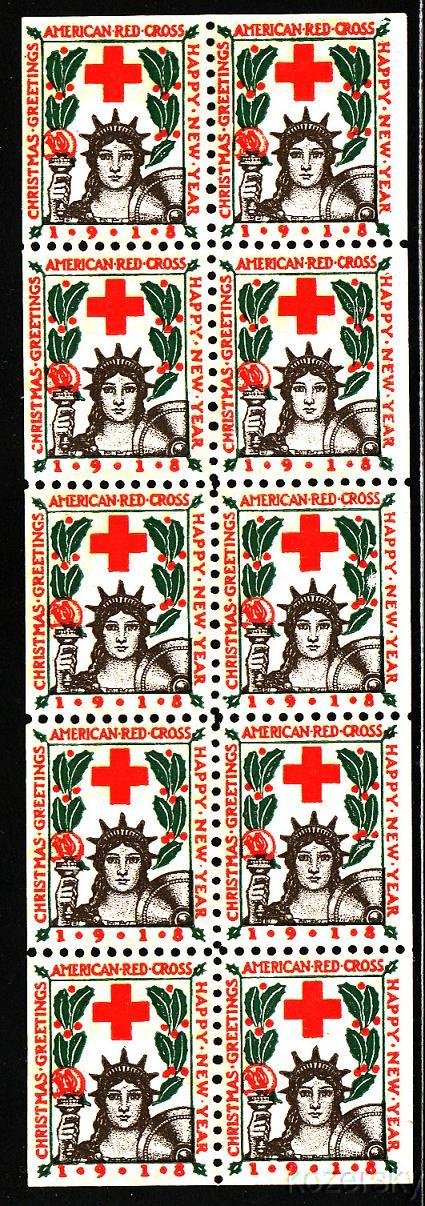 1918-1.2x2, WX21c, 1918 U.S. Red Cross Christmas Seals Booklet Pane, Type 1, ph