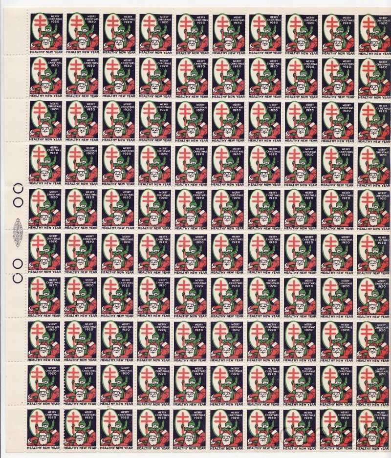 20- 1x, WX26a, 1920 U.S. Christmas Seals Sheet, Type 1 