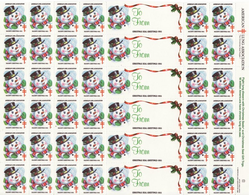 1985-3x, 1985 U.S. Christmas TB Seals, pm B, Sheet/42, MNH