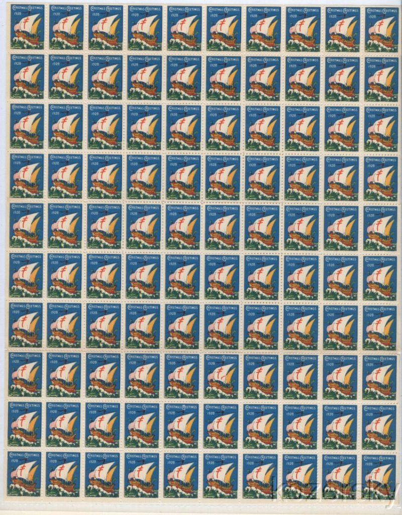 28-2xB, WX45, 1928 U.S. Christmas Seals Sheet
