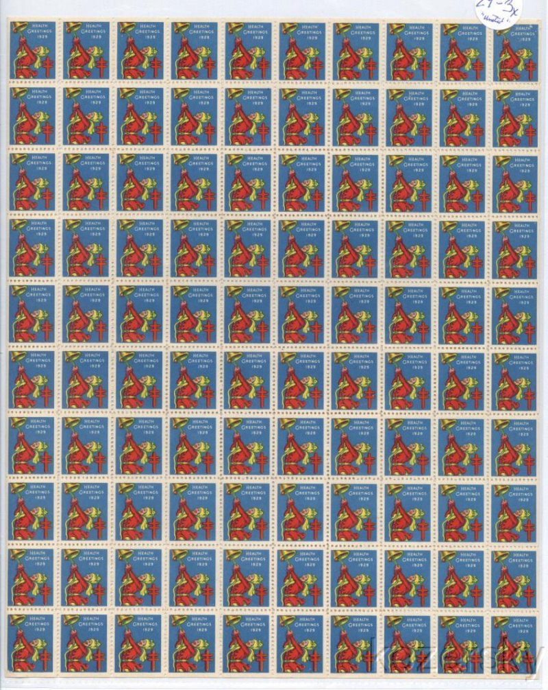     29-1x, WX49, 1929 U.S. Christmas Seals Sheet, VBg, perf 12-1/2