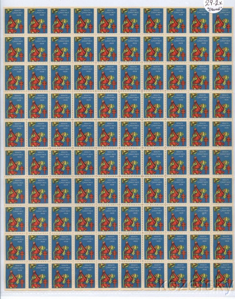   29-2x, WX50, 1929 U.S. Christmas Seals Sheet