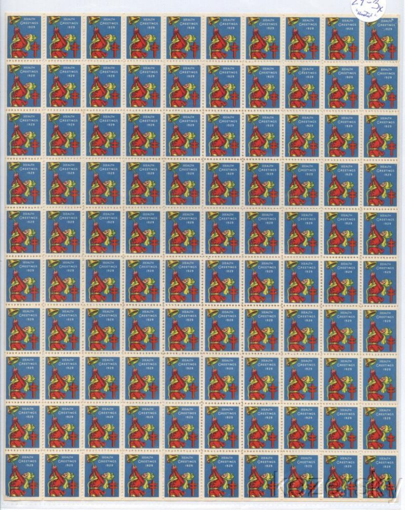 29-3x, WX50, 1929 U.S. Christmas Seals Sheet 
