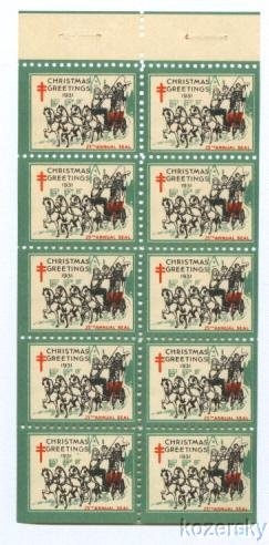 1931-1B.7, WX62h, 1931 U.S. Christmas Seals, Pane, pos 2