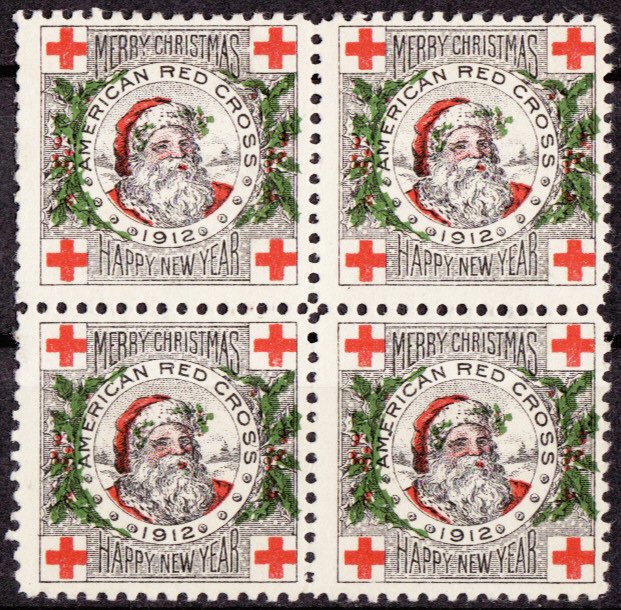 1912-1, WX10, 1912 U.S. Red Cross Christmas Seals Block, F, NG