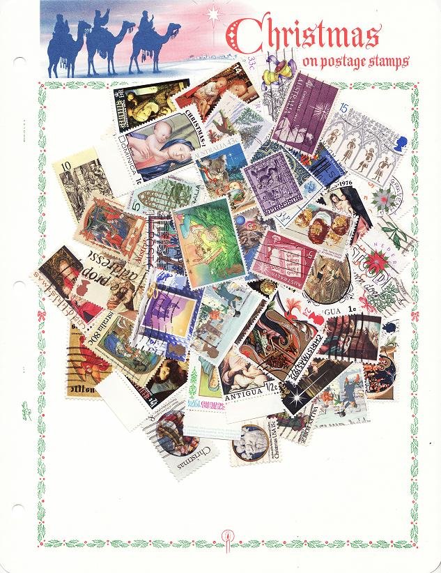 Christmas Stamps Collection, Stamp Mixture with White Ace Album Pages