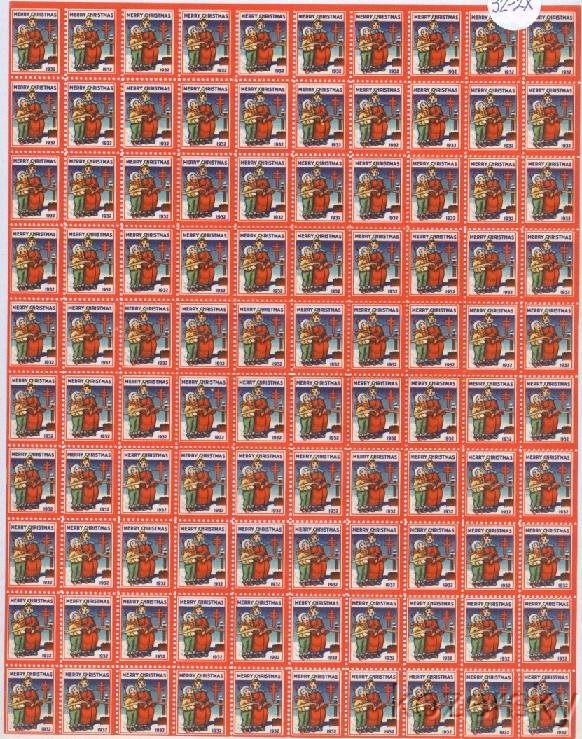  1932-2x, WX65, 1932 U.S. Christmas Seals Sheet, Plate A, pm D