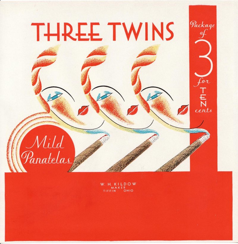 Three Twins Inner Cigar Box Label, 1920s