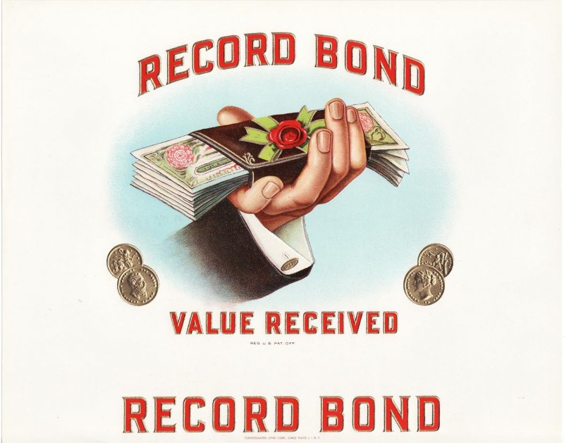 Record Bond Vintage Inner Cigar Box Label