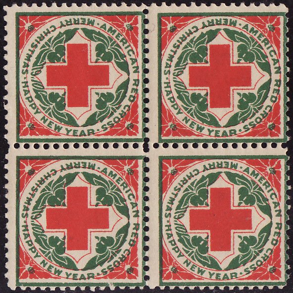 1910-1, WX6, 1910 U.S. Red Cross Christmas Seals, Block, perf. 12