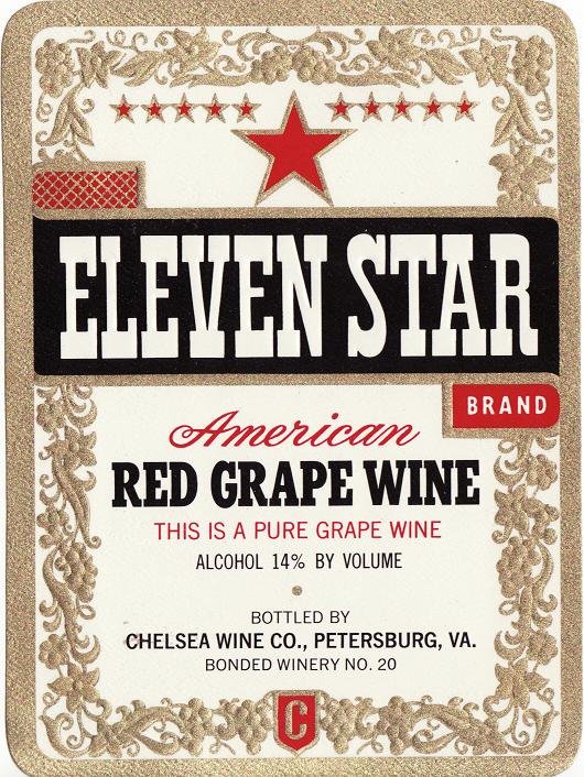 Eleven Star Red Grape Wine Label - 3.5x4.75 inches